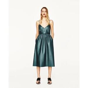 green faux leather dress zara Zara Khaki Dress Zara Green Faux Leather Dress Leather Shirt Dress Outfit Zara Leather Look Dress